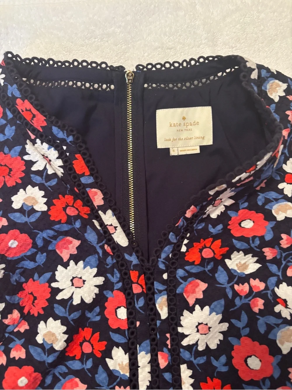 Kate Spade - Navy Floral Sleeveless Dress with Red, White & Blue Blooms.  Size 6